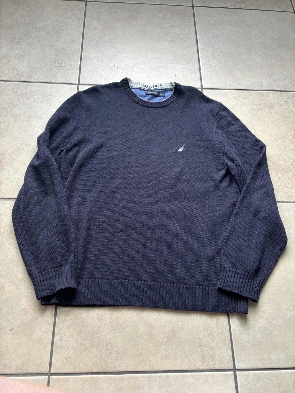 Nautica Navy Crewneck Sweater XL Embroidered Sailboat Preppy Y2K